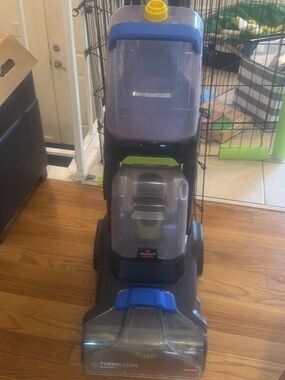 Bissell Upright Carpet Cleaner in Black with Blue and Green Accents